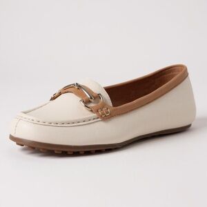 Aerosoles Drive Along Horsebit Leather Driving Loafers Ivory Beige Size 9.5